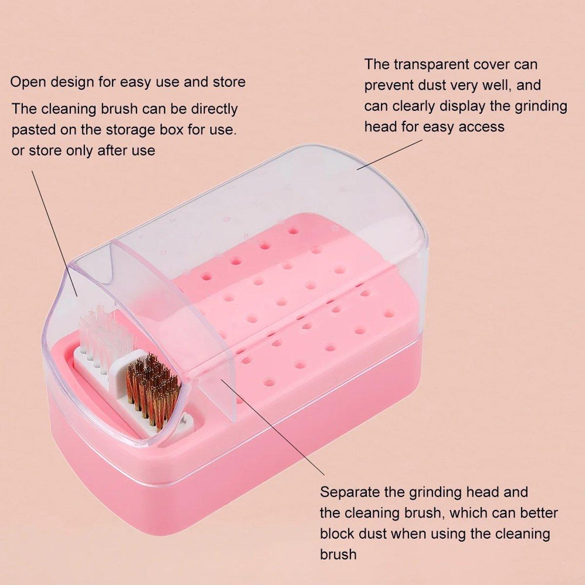 Nail Drill Bit Holder 30 Hole Dustproof Organizer Display Storage Box Nail Tool - White