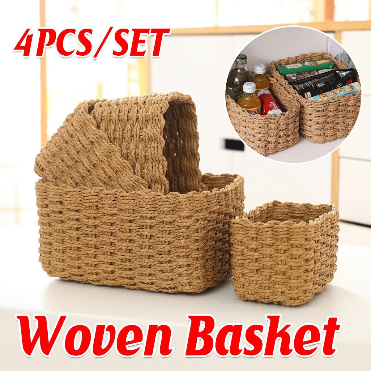 4-Piece Brown Woven Storage Basket Set