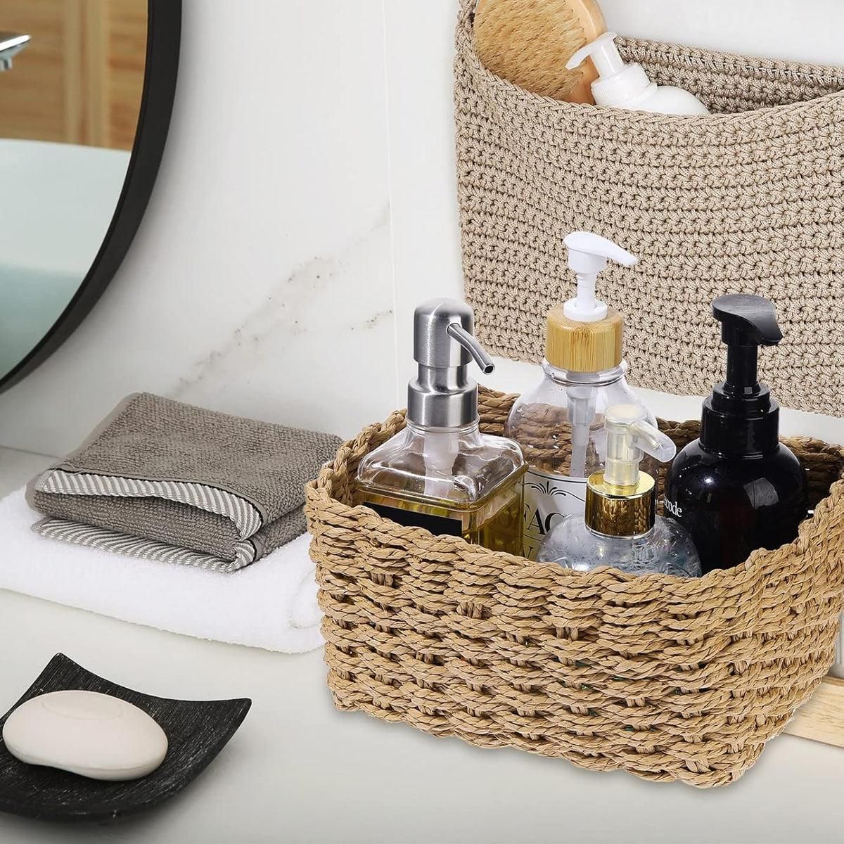 4-Piece Brown Woven Storage Basket Set