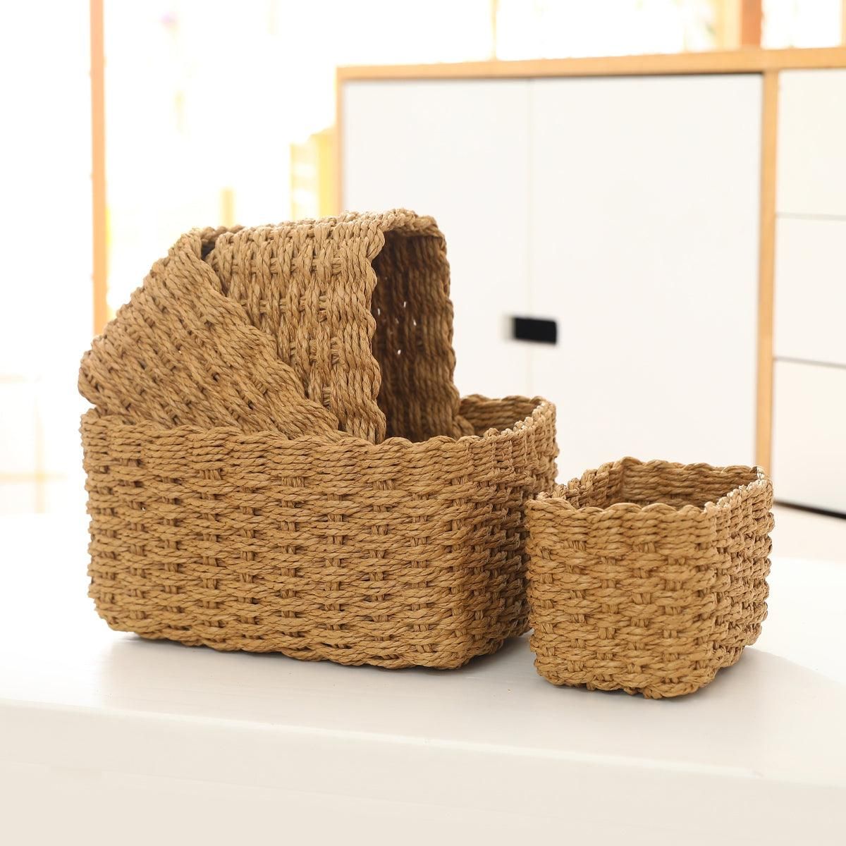 4-Piece Brown Woven Storage Basket Set
