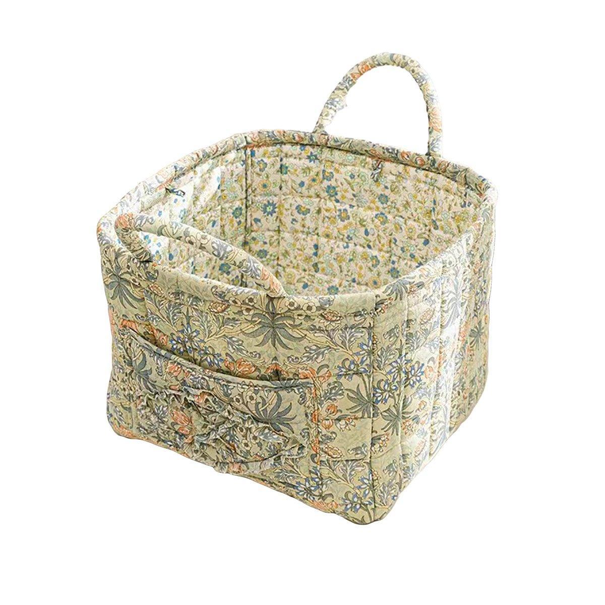 Portable Fabric Storage Basket Korean Pastoral Style Organizer for Home Sundries - Floral6