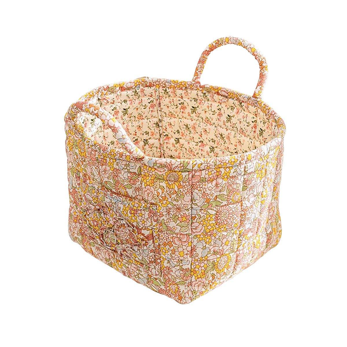Portable Fabric Storage Basket Korean Pastoral Style Organizer for Home Sundries - Floral5
