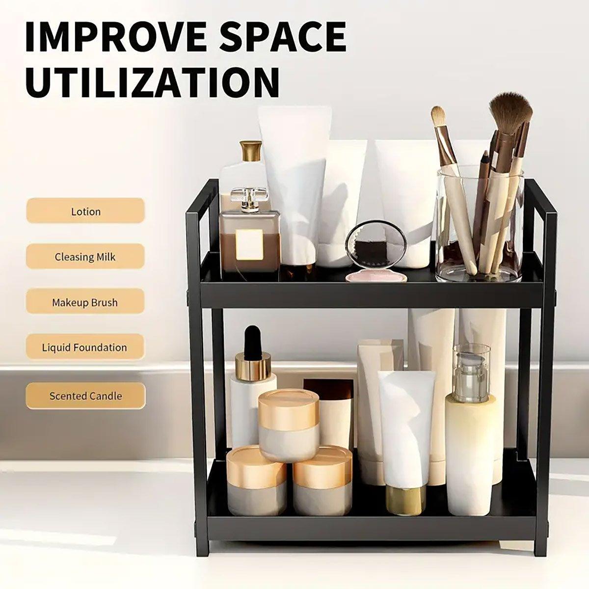 Multi-layer Cosmetic Storage Rack Desktop Organizer for Bathroom Dormitory Use - White