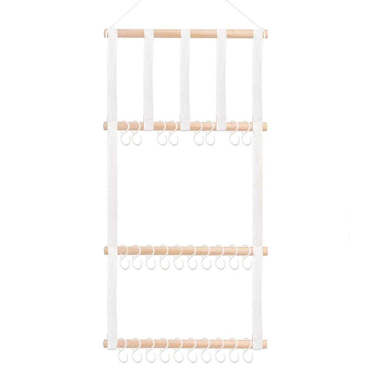 4 Tier Wooden Hair Clip Organizer Hanging Rack for Hair Clips and Ties Storage