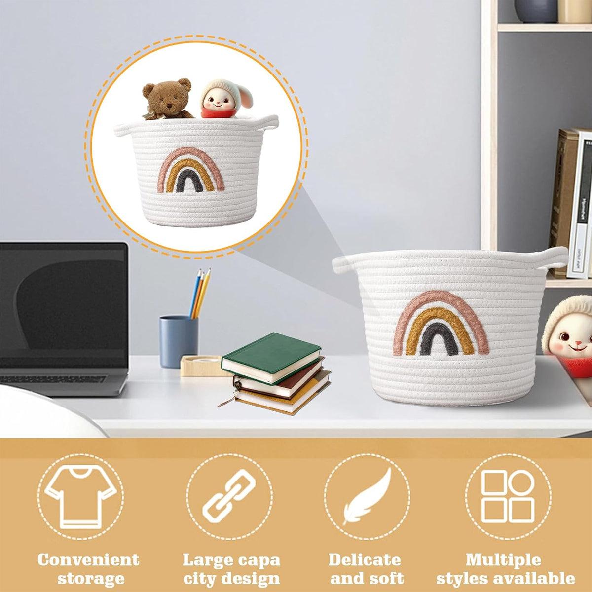 Rainbow Cotton Rope Storage Basket Handheld Desktop Organizer Large Basket