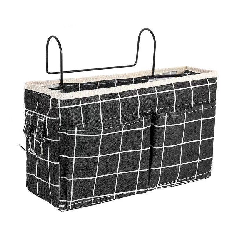 Hanging Bedside Storage Caddy with Pockets for Bunk Bed Dorm Couch Organizing - Grey Grid