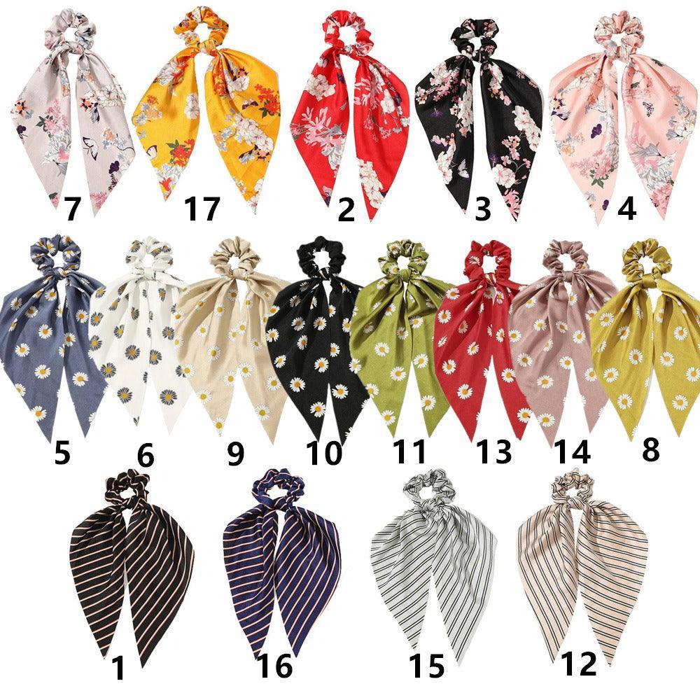 Chiffon Ponytail Scarf Bow Elastic Hair Rope Tie Scrunchies Ribbon Hair Bands - Yellow