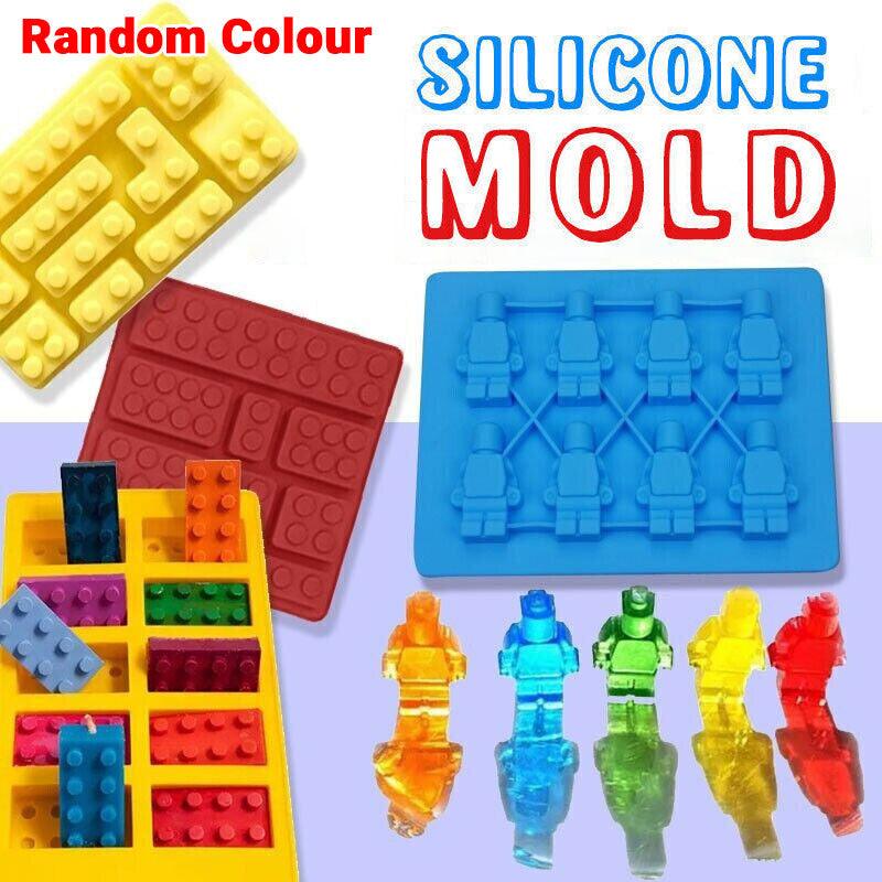 Brick Figure Man Silicone Mold Chocolate Block Cake Mould Ice Cube Tray - Red-Square