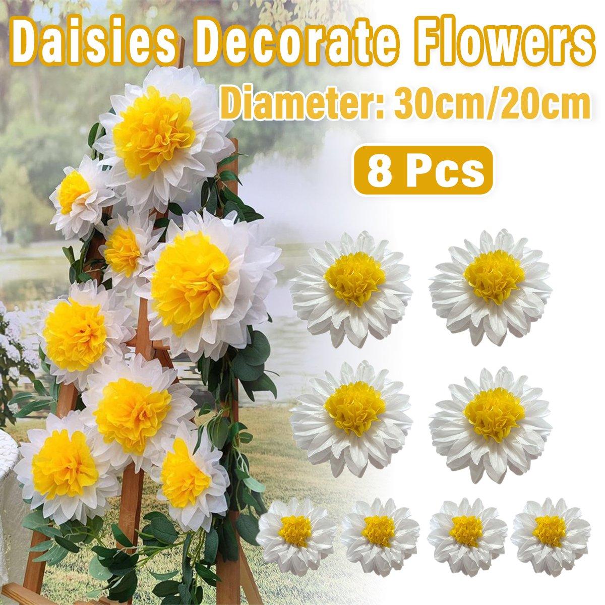 8PCS Sunflower Daisy Paper Flowers 20cm/30cm Wall Hanging Party Room Decoration