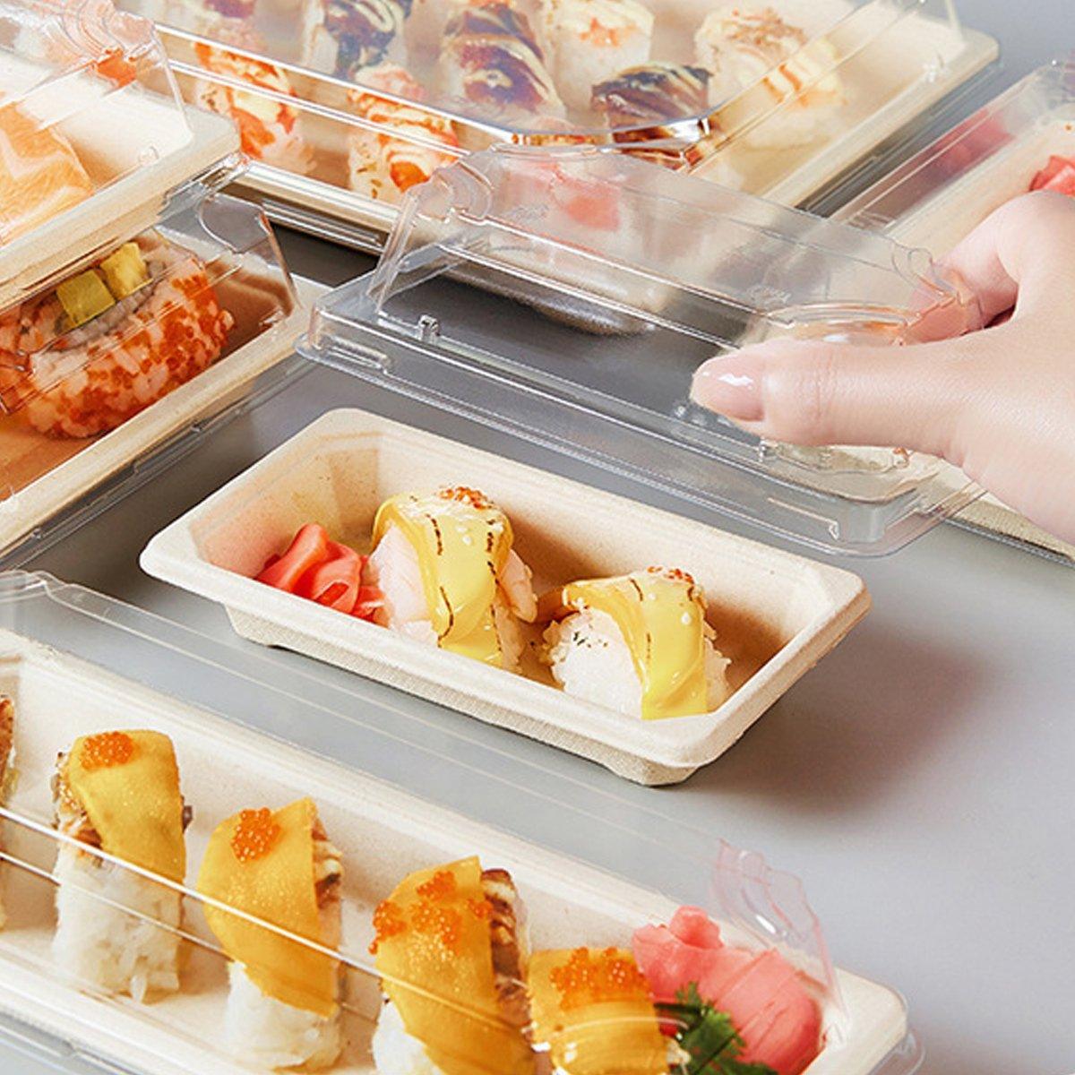 50pcs Eco-Friendly Sushi Box Rectangular Biodegradable Lunch Packaging Plate - 21.8 cm x 9.1 cm x 4.5 cm