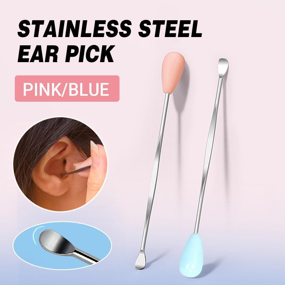 Stainless Steel Earpick Scoop Reusable Earwax Removal Tool Cleaner Kit Unisex - Pink