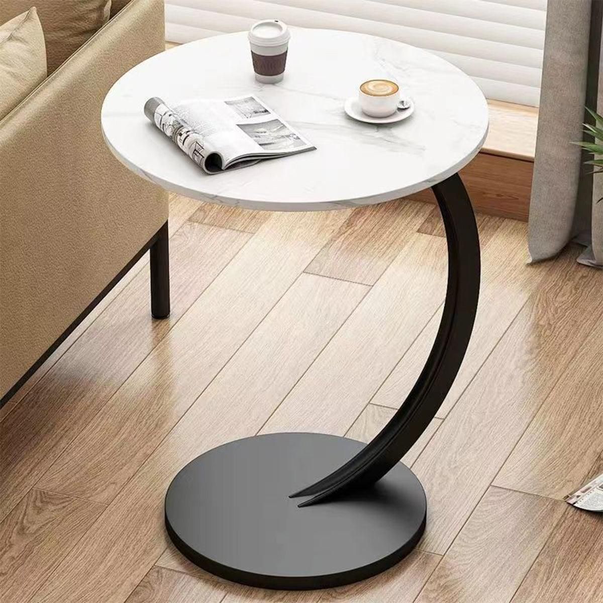 C Shaped Snack Side Table for Sofa Couch Small End Table for Living Room Bedroom - Black-Black