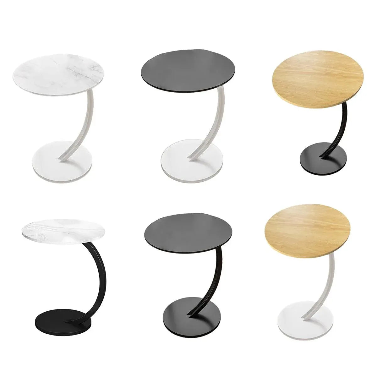 C Shaped Snack Side Table for Sofa Couch Small End Table for Living Room Bedroom - Brown-Black