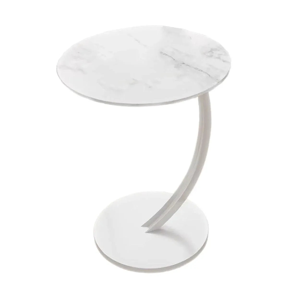 C Shaped Snack Side Table for Sofa Couch Small End Table for Living Room Bedroom - White-White