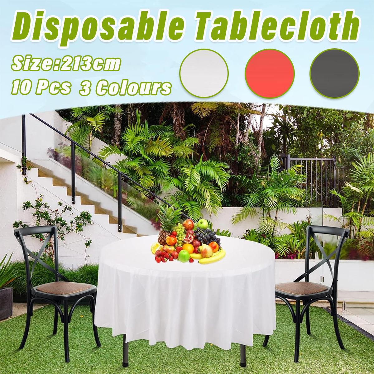 10pcs Round Tablecloth Solid Color Waterproof PEVA Table Cover 213cm Diameter - Black