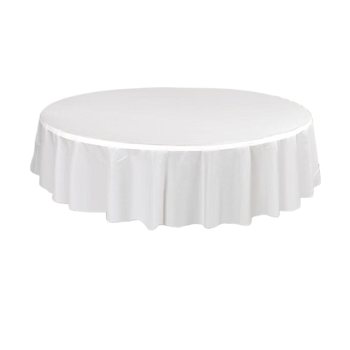 10pcs Round Tablecloth Solid Color Waterproof PEVA Table Cover 213cm Diameter - White