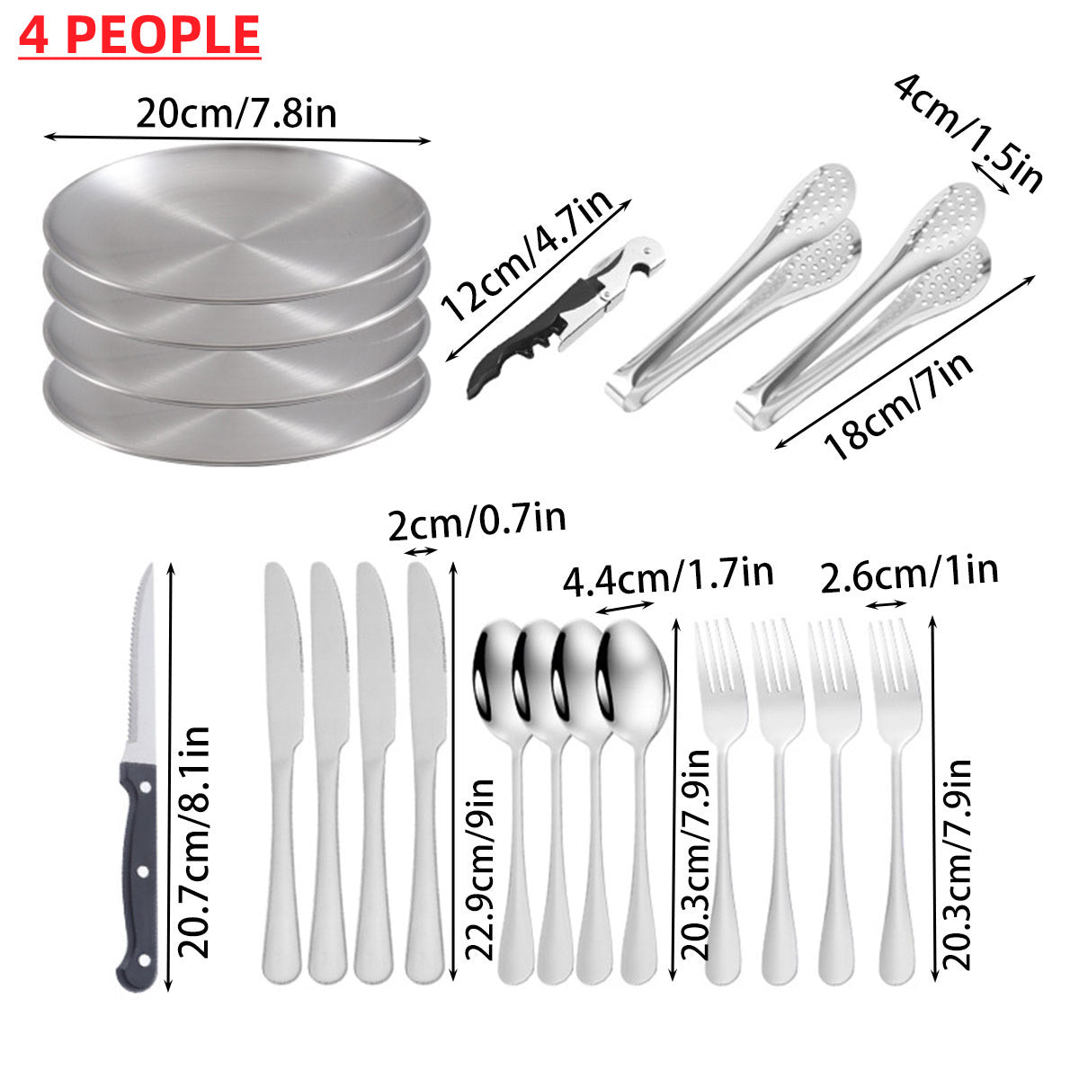 10/20PCS Camping Cutlery Set Outdoor Picnic Utensils Plates Spoons Forks Knives - Red-2 People