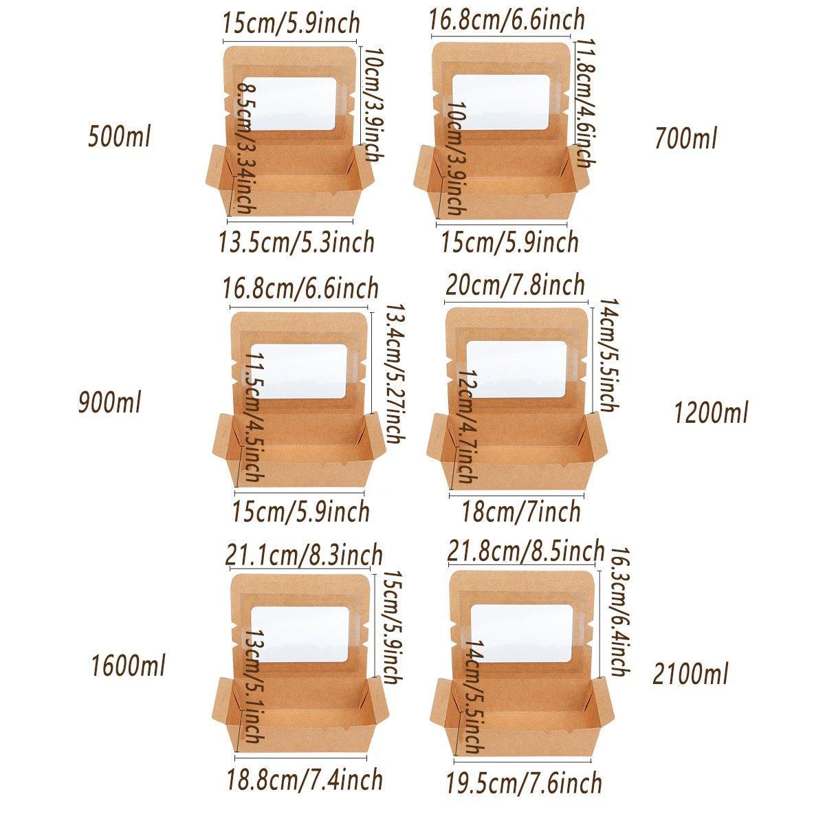 50pcs Kraft Paper Take Out Box Salad Fried Chicken Lunch Box Open Window - 1600ml