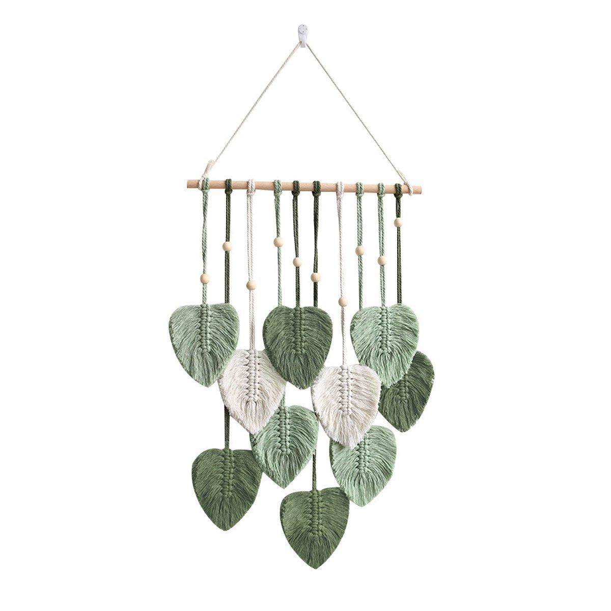 Handmade Braided Cotton Rope Leaves Wall Hanging Home Decoration Ornament - Khaki