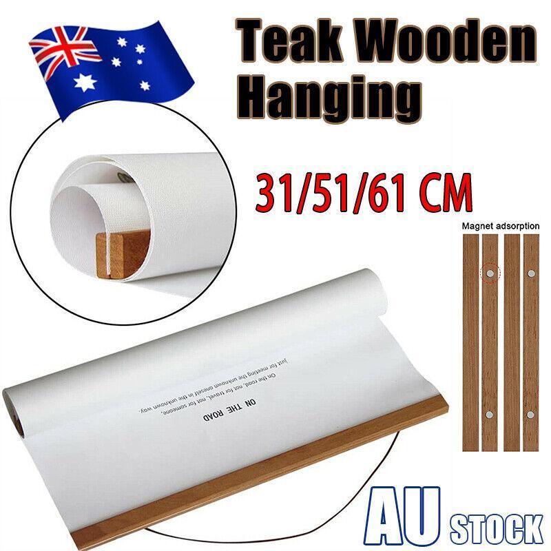 Teak Wooden Poster Frame 31–61cm Wall Art Scroll Hanger Picture Frame Clamp Holder - 51CM