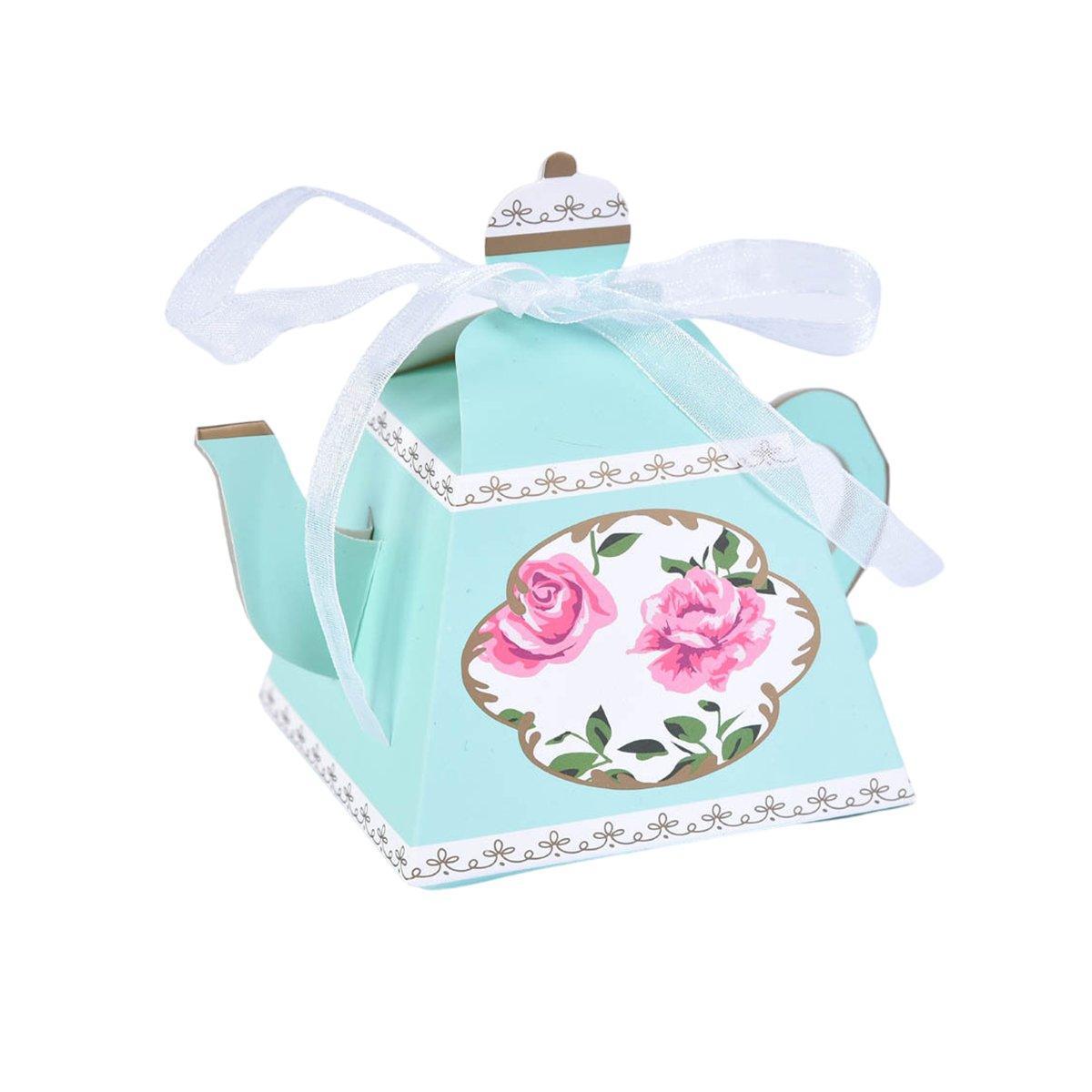 50Pcs Teapot Candy Boxes Wedding Favor Gift Packaging Tea Party Decorations - White