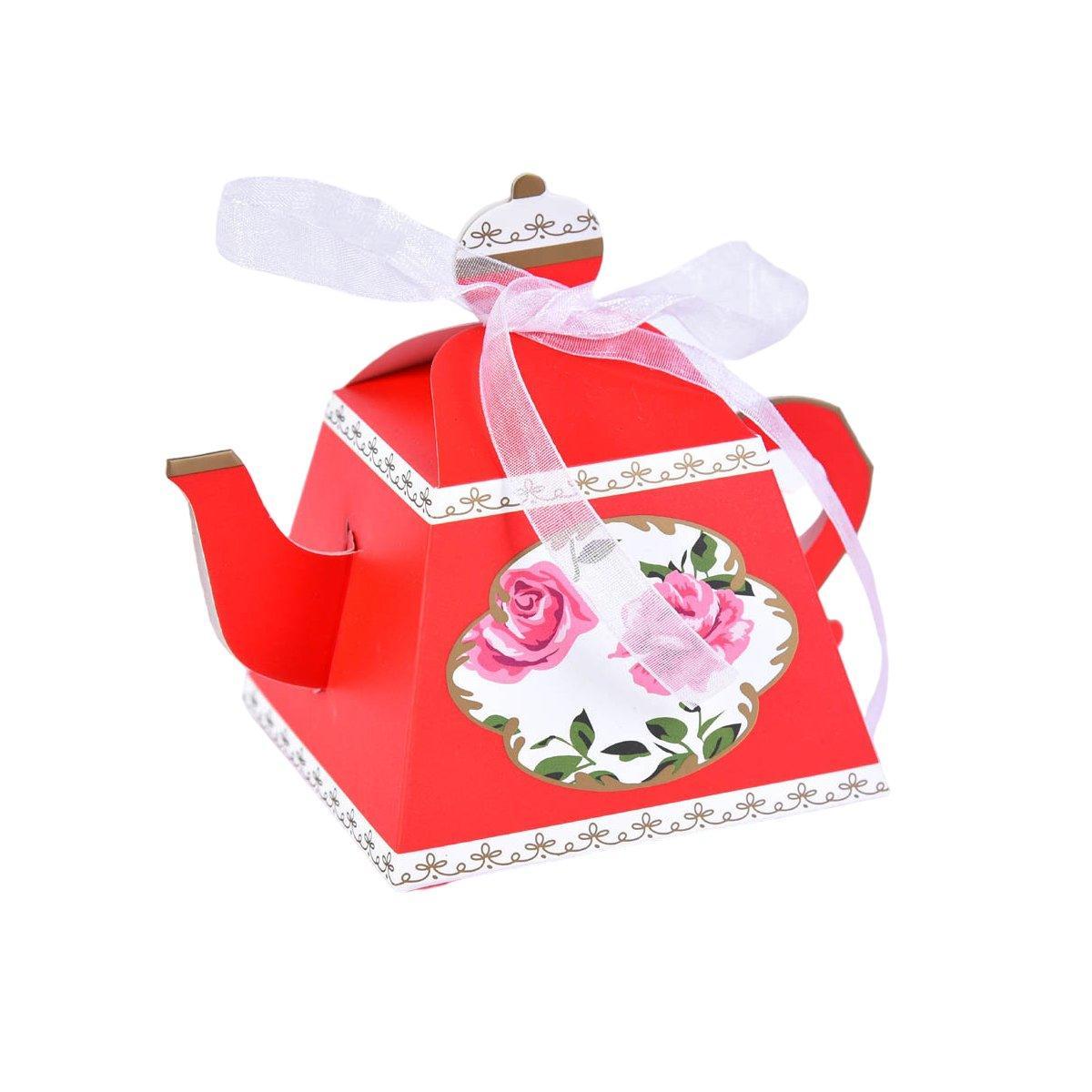 50Pcs Teapot Candy Boxes Wedding Favor Gift Packaging Tea Party Decorations - White