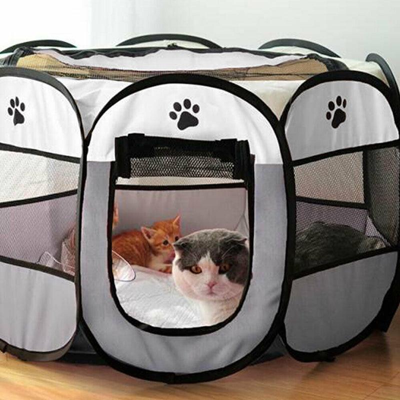 8 Panel Pet Tent Playpen Dog Cat Play Pen Bags Kennel Portable Puppy Crate - L (91X91X58CM)