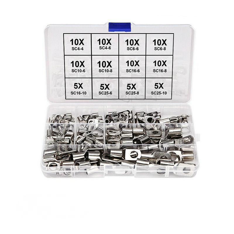 240Pcs 4WD Cable Lug Ring Battery Copper Tube Connector Kits Terminal Crimper - 100X SC6-SC25 Cable Lug Kits+Heat Shrink Tube