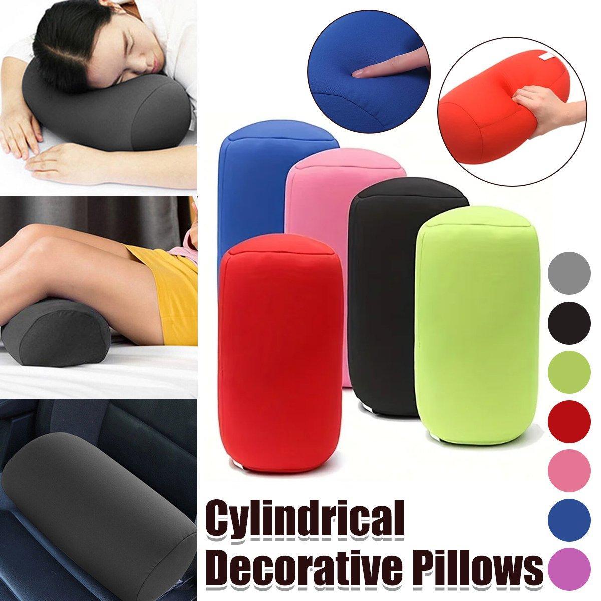 Solid Color Cylindrical Foam Particle Pillow Multi-Functional Neck Waist Support - Red