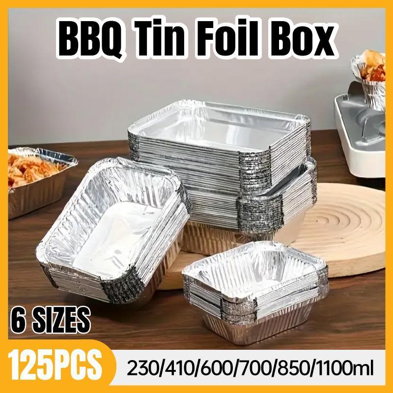 125PCS Disposable Quadrate Tin Foil Pans Oven Grill Safe Non-Stick Baking Trays - 125pcs-230ml