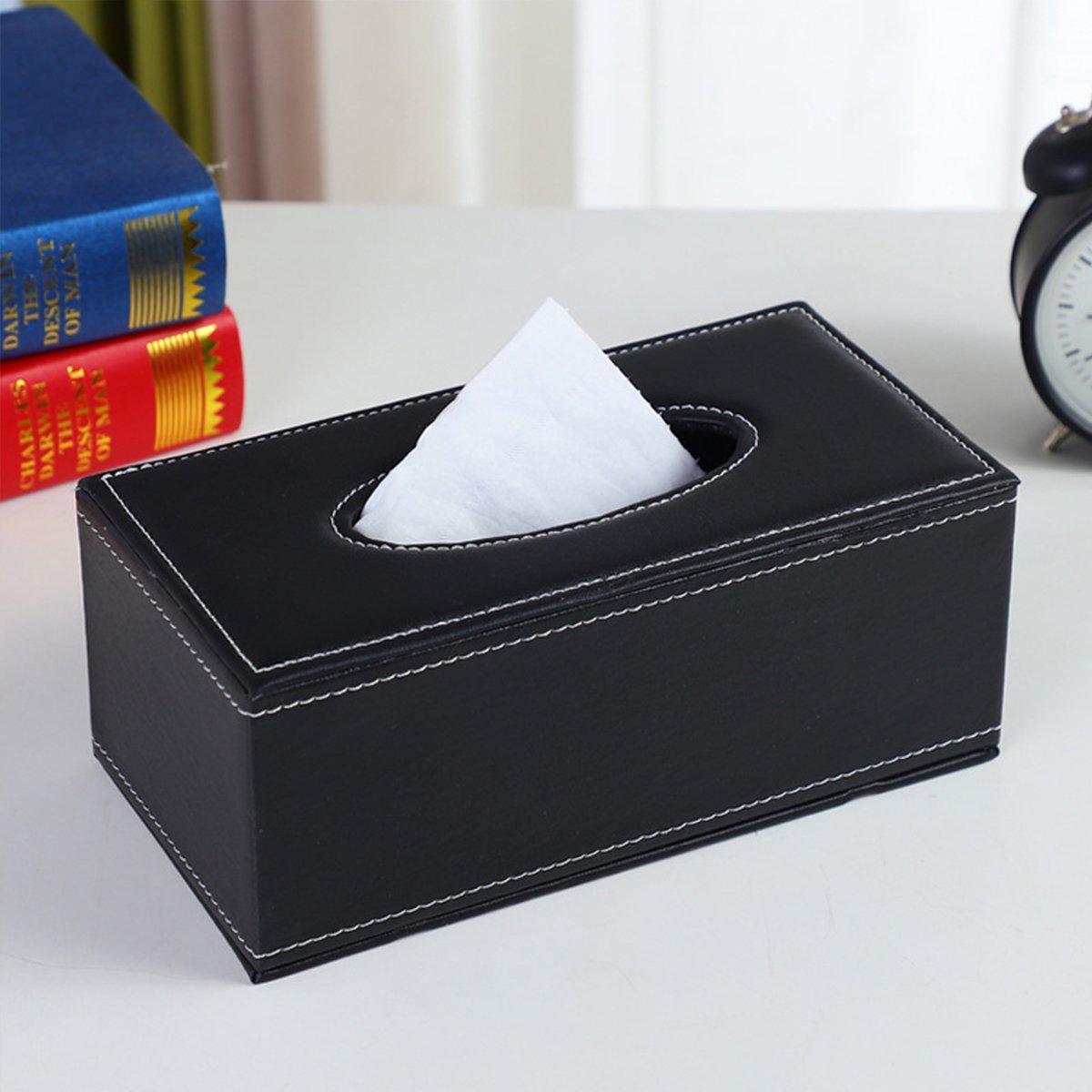 High-End PU Leather Tissue Box Holder for Hotel Home Office Decor Elegant Design - Black Buttons