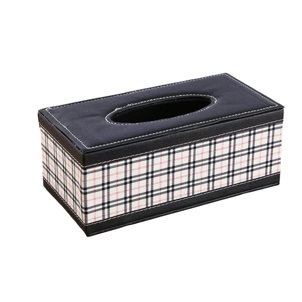 High-End PU Leather Tissue Box Holder for Hotel Home Office Decor Elegant Design - Black Buttons