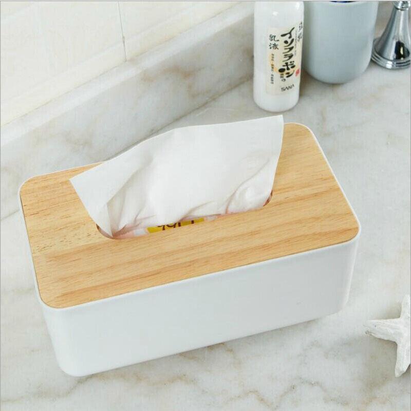 Wooden Lid Tissue Storage Box Dispenser for Napkins Desk Paper Holder Organiser - Pink