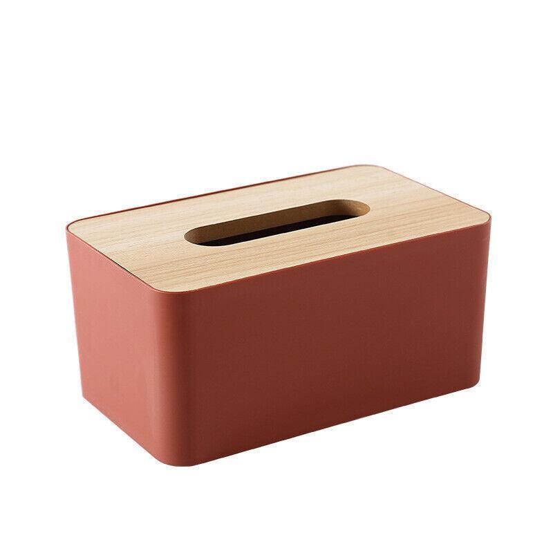Wooden Lid Tissue Storage Box Dispenser for Napkins Desk Paper Holder Organiser - Yellow