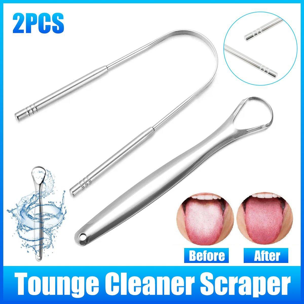 2pcs Stainless Steel Tongue Scraper Oral Tools Tongue Coating Cleaner Device