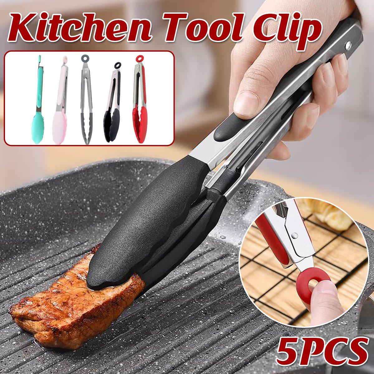 5pcs Kitchen Food Clamps Scalding Resistant Barbecue Tongs Cooking Clamp Set