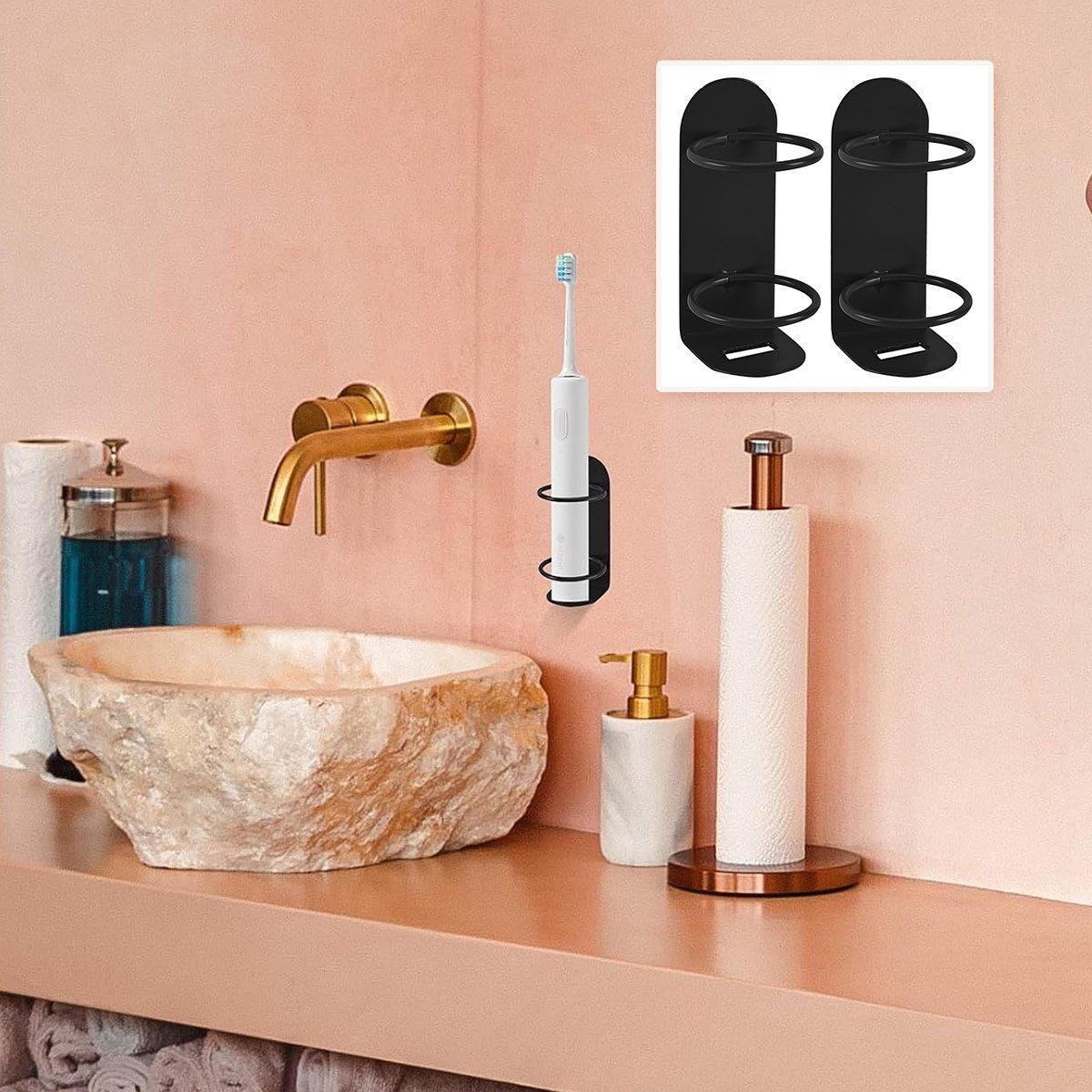 2-Piece Black Wall-Mounted Toothbrush Holder Set