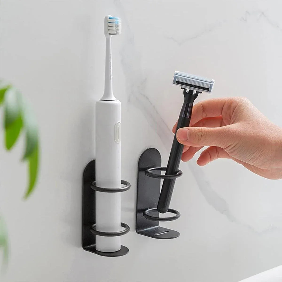2-Piece Black Wall-Mounted Toothbrush Holder Set