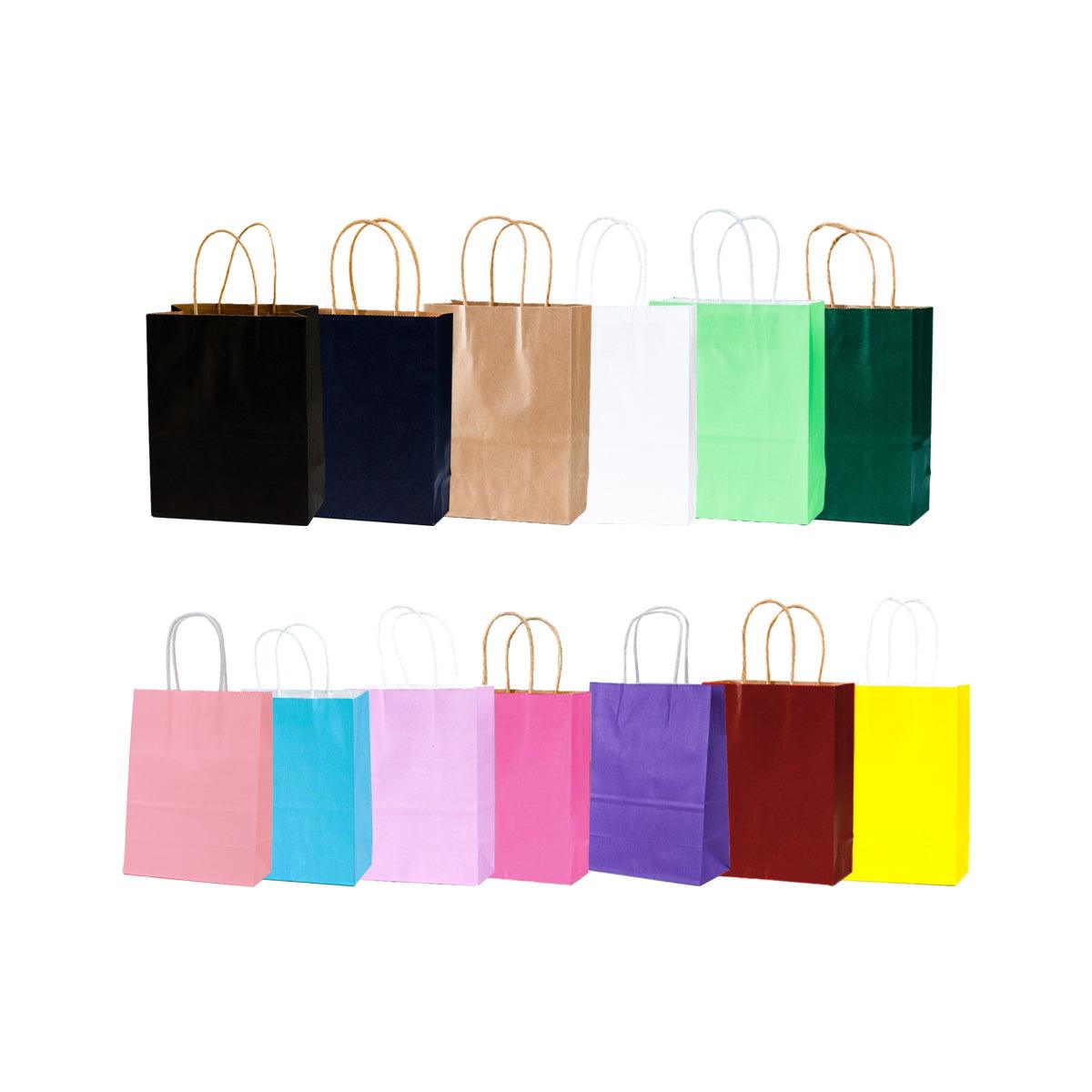 20pcs Small Kraft Paper Gift Bags with Handles for Shopping Party Favour - Pink
