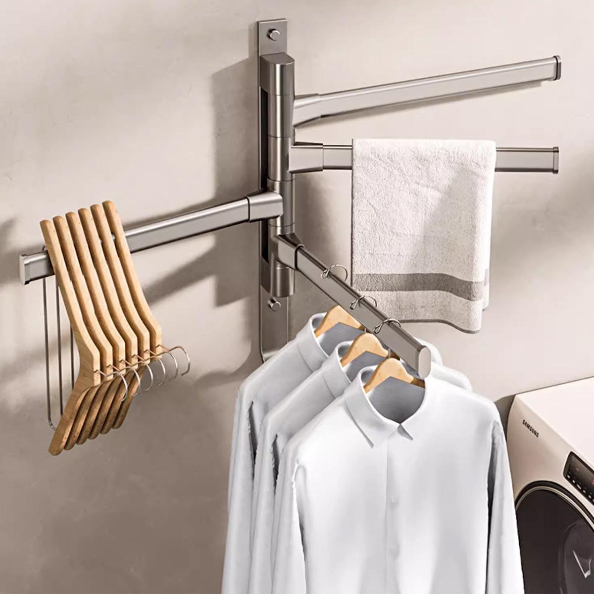 Rotating Towel Rack Wall Mounted Bathroom Shelf Multi Rod Swivel Towel Holder