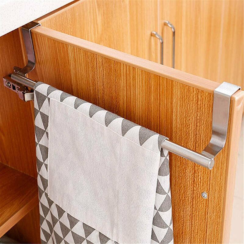 Stainless Steel Over Door Towel Rack Cupboard Hanging Rail for Kitchen Bathroom - 36CM