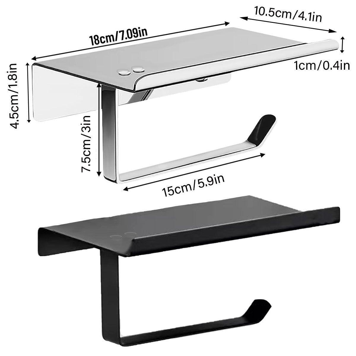 304 Stainless Steel Toilet Paper Holder Non-perforated Roll with Phone Rack - Black