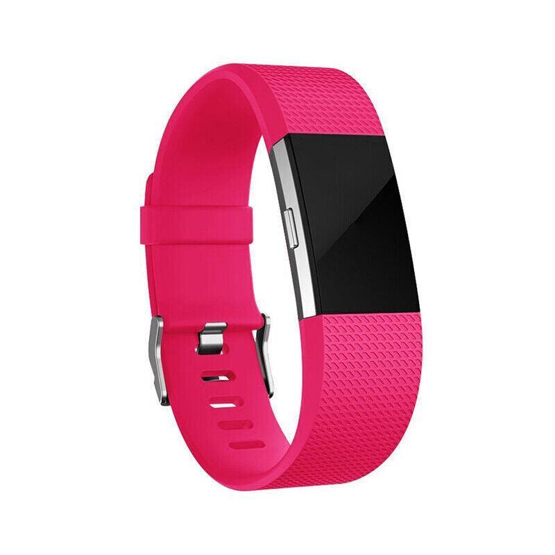 L Size Silicone Watch Wrist Sports Strap For Fitbit Charge Band Wristband Replacement - Rose Red