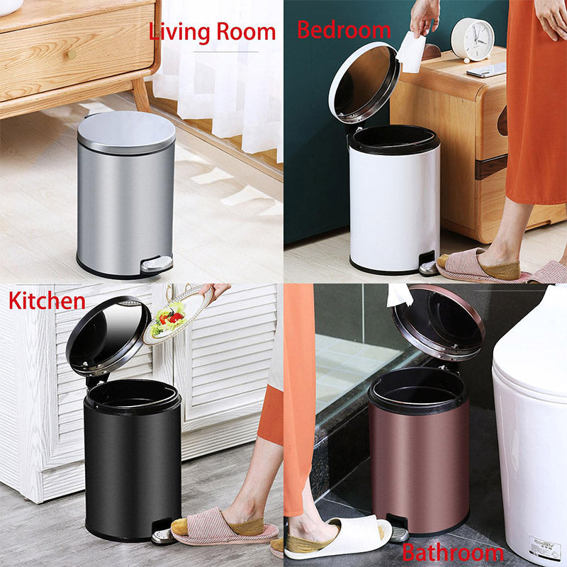 Trash Can Double Layer Foot Pedal Design with Lid Household Bin Kitchen Bathroom - Black