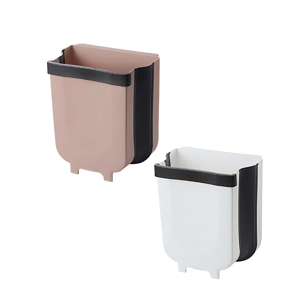 9L Hanging Bin Wall Mounted Folding Waste Bin Kitchen Dining Cabinet Trash Can - Khaki