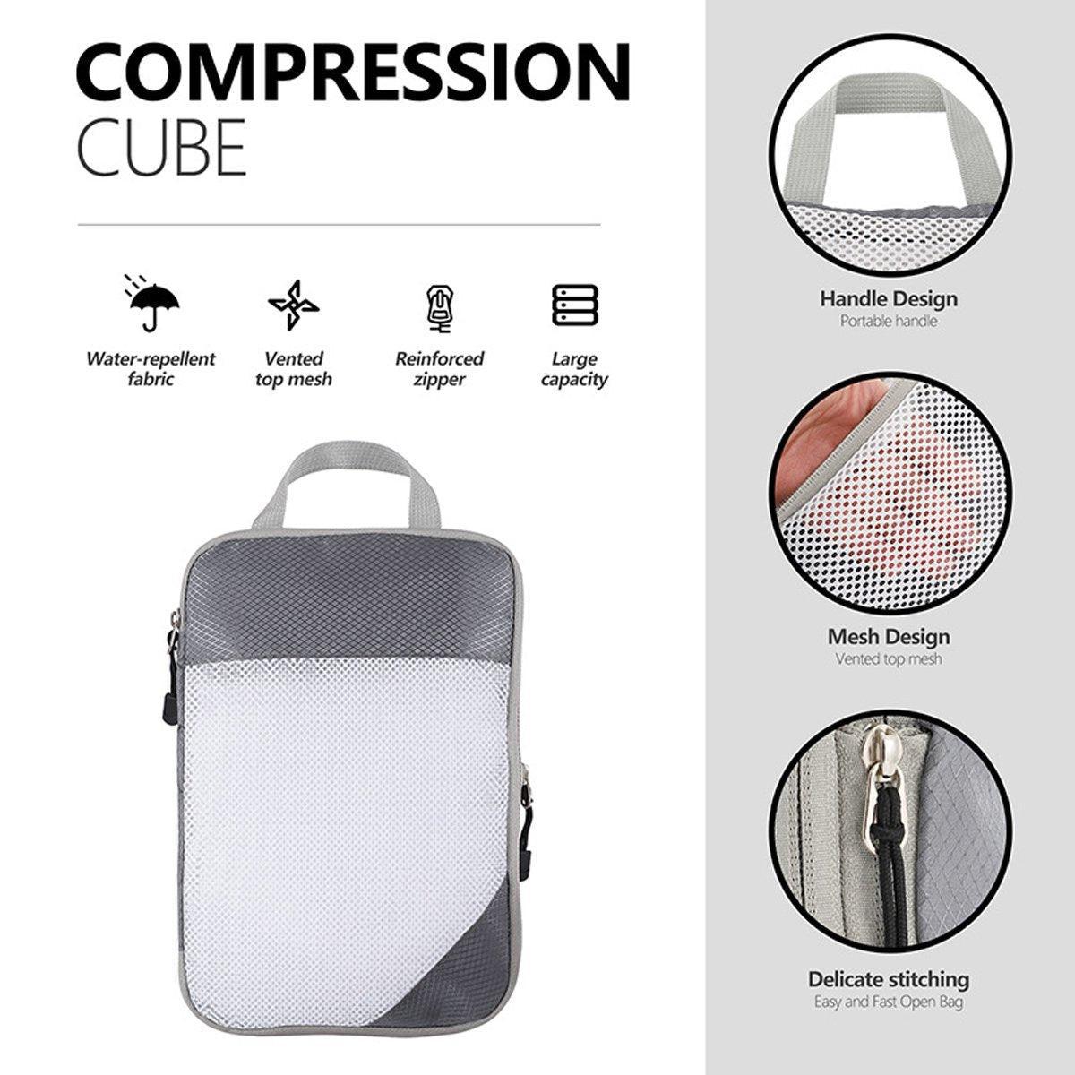 6pcs Mesh Visible Travel Storage Set Waterproof Nylon Compressible Storage Bags - Grey