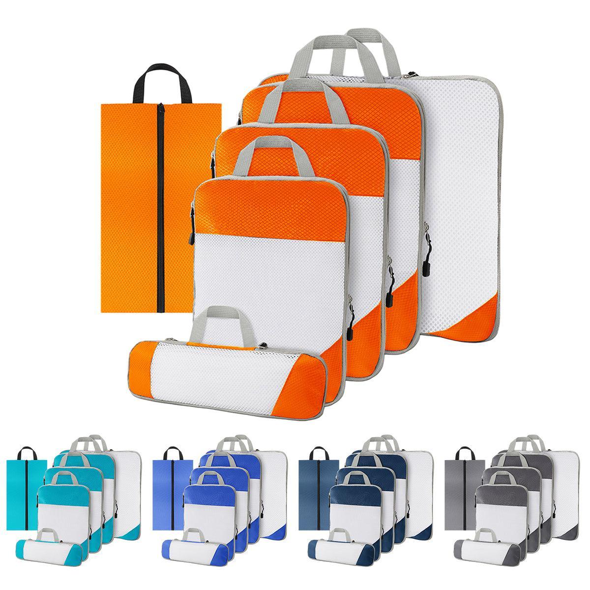 6pcs Mesh Visible Travel Storage Set Waterproof Nylon Compressible Storage Bags - Sky Blue