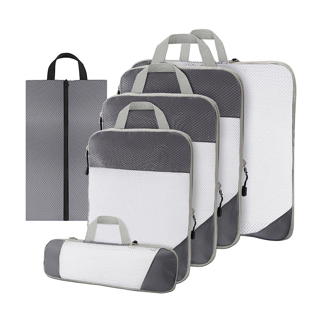 6pcs Mesh Visible Travel Storage Set Waterproof Nylon Compressible Storage Bags - Sky Blue