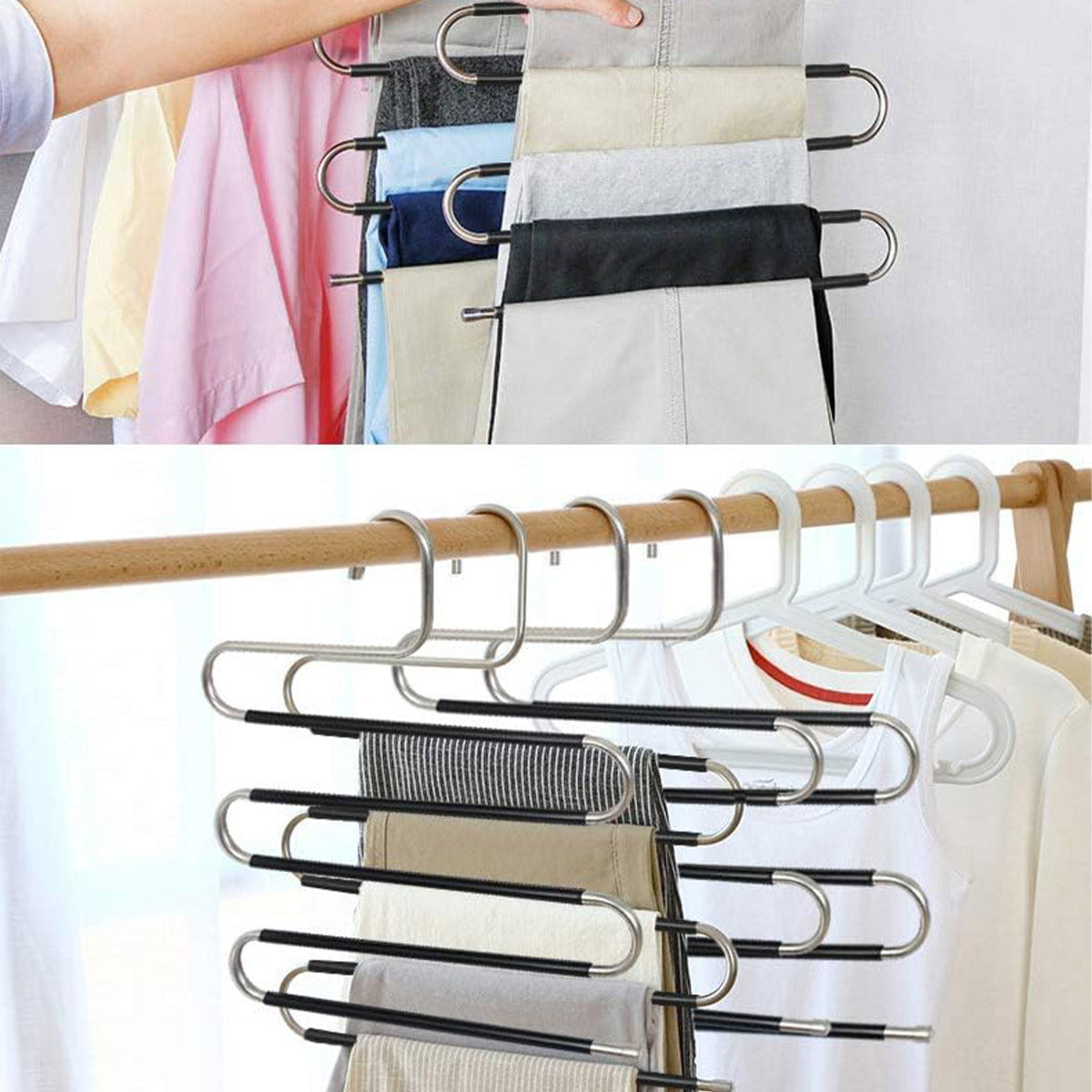 Clothes Hanger 4pcs S Shape Non Slip Multi Layer Trousers Rack Closet Organiser