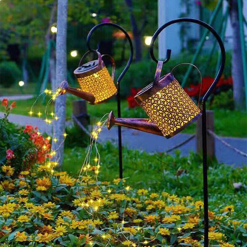 Solar Led Watering Can String Light Outdoor Garden Art Waterfall Lamp Decoration - Style A: Shower + Lamp